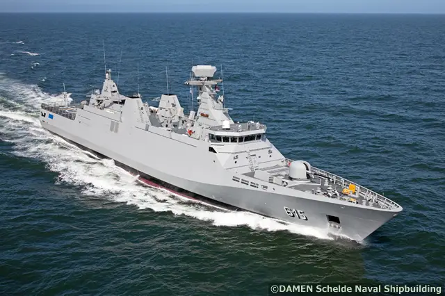 On 10 March 2012, after successful sea trials and finishing of outfitting details, Frigate, Sultan Moulay Ismail, the second of three frigates for the Royal Moroccan Navy built by Damen Schelde Naval Shipbuilding (DSNS) in Vlissingen, was transferred to the Royal Moroccan Navy. The third frigate, Allal Ben Abdellah, was transfered on 8 September 2012. The last two frigates are SIGMA 9813 Frigates (1,950 tonnes) while the first Frigate delivered by DAMEN is a SIGMA 10513 Frigate (2,185 tonnes).