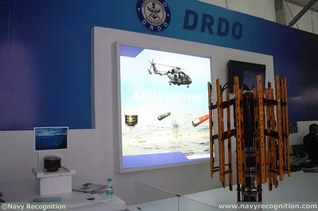 At DEFEXPO 2014, the Indian Defence Research & Development Organisation (DRDO) presents its Low Frequency Dunking Sonar (LFDS) developped for the Indian Navy's ASW helicopters.