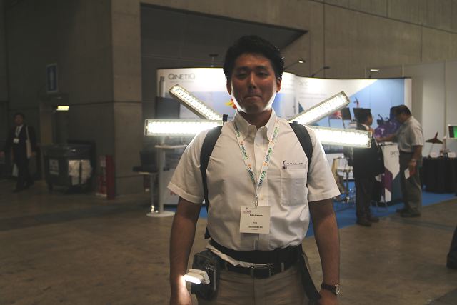 The Japanese Company Mirai-Labo presents a new solution of man-portable rechargeable LED Floodlight under the name of X-teraso at MAST Asia 2017, the Defense Maritime/Air Systems & Technologies Exhibition in Tokyo, Japan.
