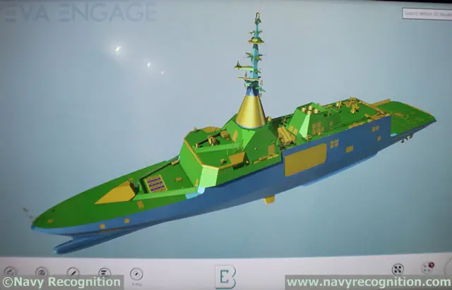 Latest and most up-to-date design preview of the RMN Gowind LCS via the AVEVA database on the Boustead stand during LIMA 2017