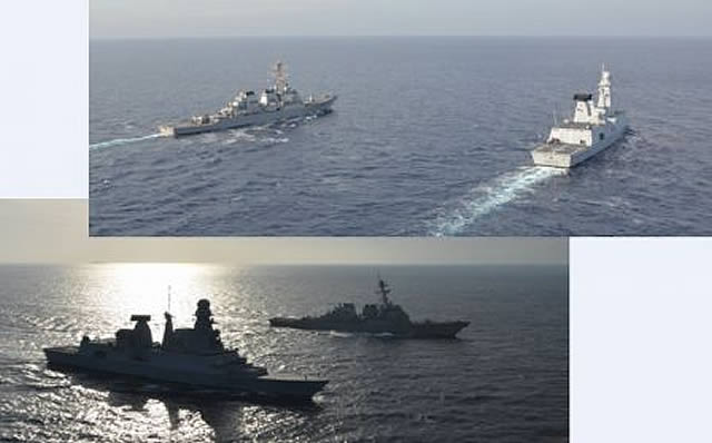 On December 14th French Navy Horizon-class Air Defense Destroyer "Forbin" (D620) and US Navy Arleigh Burke-class guided missile destroyer "USS Ramage" (DDG 61) met in the Mediterranean sea (off Lebanon) to conduct several training maneuvers. 