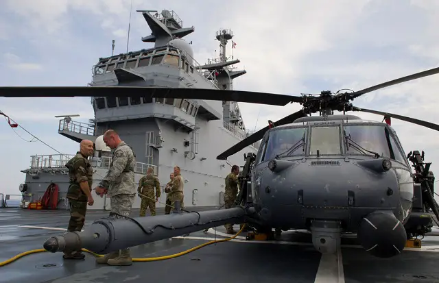 From 1 to 3 October 2011, a detachment of US Air Force’s Personal Recovery (PR) with HH60G Pave Hawk was operating from the French Navy’s Tonnerre BPC (Mistral Class LHD) offshore Sirte, Libya.