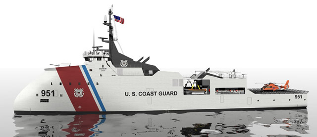 In response to the U.S. Coast Guard's demanding Offshore Patrol Cutter requirements, Vigor Industrial looked beyond the conventional. With the Ulstein X-BOW®, the Vigor OPC delivers unmatched seakeeping and endurance. The Ulstein X-BOW is an inverted bow designed by Ulstein Group to improve handling in rough sea, and to lower fuel consumption by causing less hydrodynamic drag.