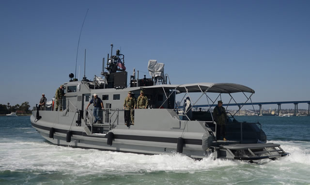 A 65PB1101 coastal command patrol boat arrives in San Diego. The patrol boat has increased capability over existing Navy Expeditionary Combat Command craft, including 24-hour mission capability, ergonomic equipment design, both remote and crew-served weapon systems and a robust communications suite. (U.S. Navy photo by Lt. Cmdr. Donnell Evans/Released) 