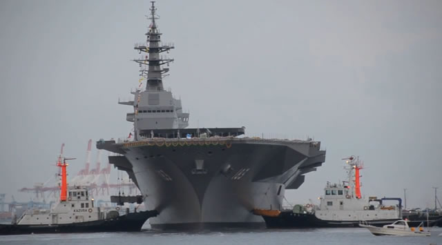 Japan showed for the first time on Tuesday the Japan Maritime Self Defense Force (JMSDF) future helicopter carrier which will become the flagship of its fleet and is the largest warship built by Japan since World War II. The 248-meter-long and 19,500-ton helicopter carrier named Izumo is still under construction in Yokohama and is set to be commissioned into service in 2015.