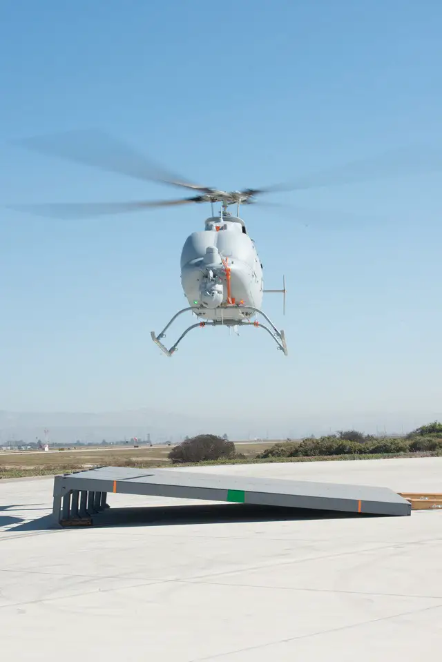 Northrop Grumman Corporation successfully completed precision sloped landing tests Aug. 27 with the MQ-8C Fire Scout at Naval Base Ventura County, Point Mugu, in preparation for at-sea testing. MQ-8C Fire Scout has been undergoing rigorous flight testing and validation, which will culminate in the actual takeoff and landing on the deck of a Navy vessel at-sea. The MQ-8C is the company's latest variant of its successful Fire Scout unmanned aerial system, which performs intelligence, surveillance and reconnaissance missions for the U.S. Navy.