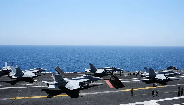 Two U.S. Navy F/A-18 Super Hornets assigned to Carrier Air Wing 8 embarked on USS George H. W. Bush (CVN 77) struck Islamic State of Iraq and the Levant targets near Erbil, Iraq, Aug. 8. 