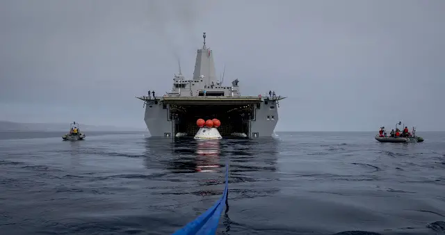 In a simulated ocean recovery of an Orion spacecraft test article, Lockheed Martin, NASA and the U.S. Navy practiced recovery techniques for retrieving the crew module after it splashes down at sea following its first test flight later this year. This test allowed the team to evaluate procedures, hardware and personnel responsible for the recovery.