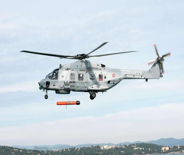 On February 6 2014, the French Navy unit in charge of testing new airborne means (CEPA - 10S) conducted the first firing tests of MU90 torpedo training rounds. The first firing took place while stationary and the second torpedo launch took place while the NH90 was in motion.