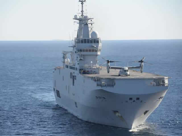 In January 2014 a United States Marine Corps (USMC) V22 Osprey landed for the first time onboard the Dixmude, a French Navy Mistral class LHD. The success of this experiment confirmed the full interoperability of Mistral class amphibious vessels with the means implemented by American Expeditionary Strike Groups. The French LHD are indeed fully interoperable with LCAC landing crafts, with heavy helicopters (Sikorsky CH53 Sea Stallion) and now with the Bell-Boeing V22 Opsrey tilt rotor aircraft.