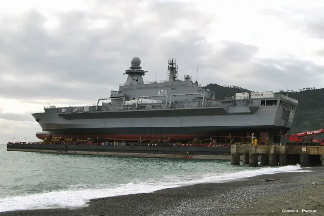 On January 8, 2014 at the Fincantieri shipyard in Riva Trigoso (Genoa) the Algerian Navy future BDSL (Batiment de Débarquement et de Soutien Logistique) amphibious vessel was launched on a barge. According to our sources, the ship (who will be named Kalaat Beni-Abbes) will then be towed to its final completion site of the shipyard Fincantieri in Muddzhiano (La Spezia) 