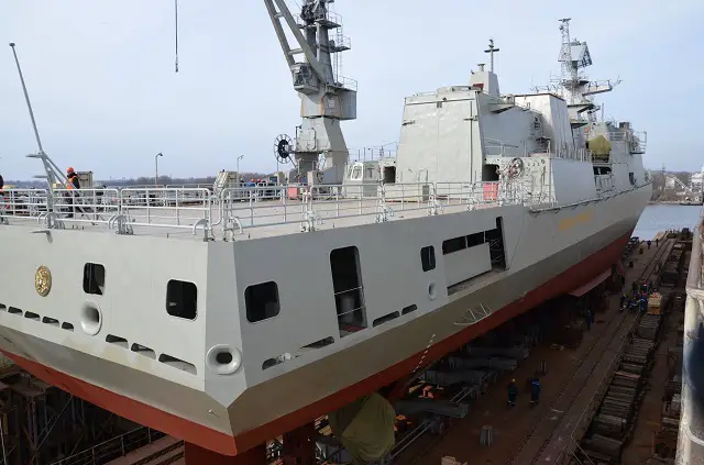 The Yantar shipyard in Russia’s Baltic exclave of Kaliningrad on Friday floated out the first in a series of six Project 11356 frigates being built for the Black Sea Fleet, the company said.