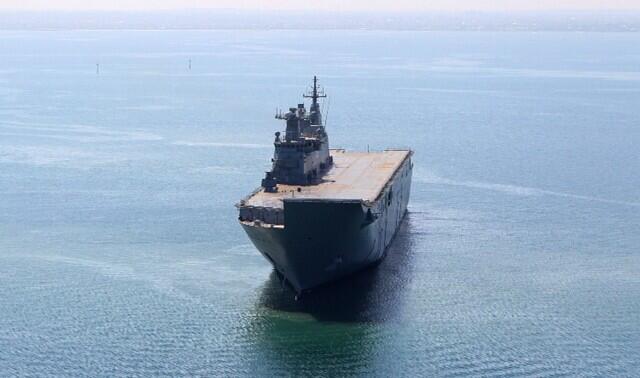 NUSHIP Canberra, the first of two Landing Helicopter Dock ships being built for the Australian Defence Force, sailed yesterday for the first time under her own propulsion as part of the sea trials and testing program. Canberra departed the BAE Systems dockyard at Williamstown where the ship will undergo a series of tests to prove systems and equipment prior to being handed over to Navy.