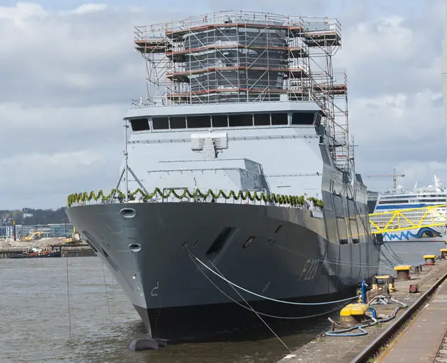 The second of a total of four 125 class frigates for the German Navy is to be christened "Nordrhein-Westfalen" today at the Hamburg site of ThyssenKrupp Marine Systems. Following the christening of the first frigate "Baden-Württemberg" in December 2013 this is a further important milestone in the shipbuilding program for this frigate class. Hannelore Kraft, Premier of the German state of North Rhine-Westphalia after which the ship is to be named, will perform the christening ceremony.