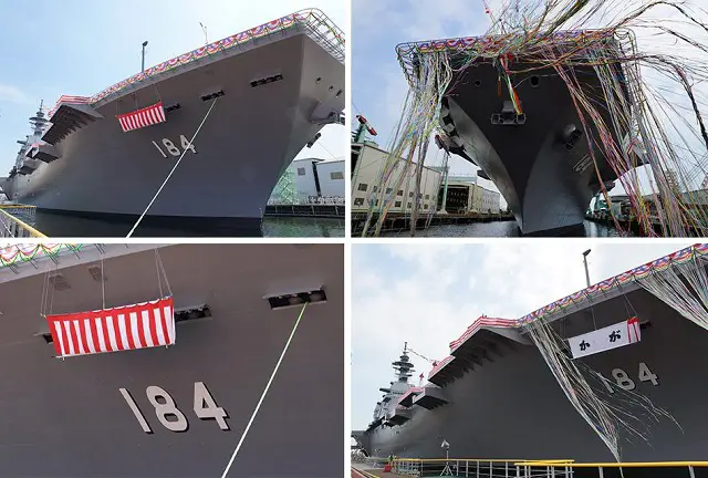 Today, around 14:30 of August 27, 2015 (Thursday), Japan's Maritime Self-Defense Force (JMSDF) launched its second Izumo class helicopter destroyer. The vessel was officially name "Kaga" (hull number DDH-184) during the ceremony at the JMU Japan Marine United Corporation shipyard in Yokohama Isogo.