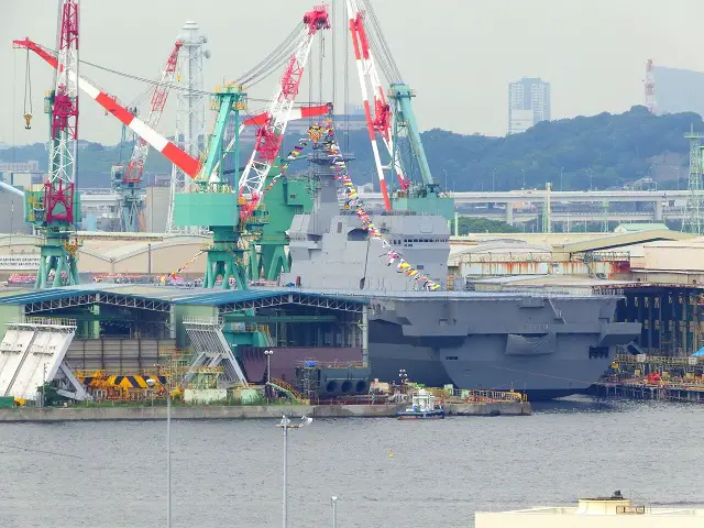 Today, around 14:30 of August 27, 2015 (Thursday), Japan's Maritime Self-Defense Force (JMSDF) launched its second Izumo class helicopter destroyer. The vessel was officially name "Kaga" (hull number DDH-184) during the ceremony at the JMU Japan Marine United Corporation shipyard in Yokohama Isogo.