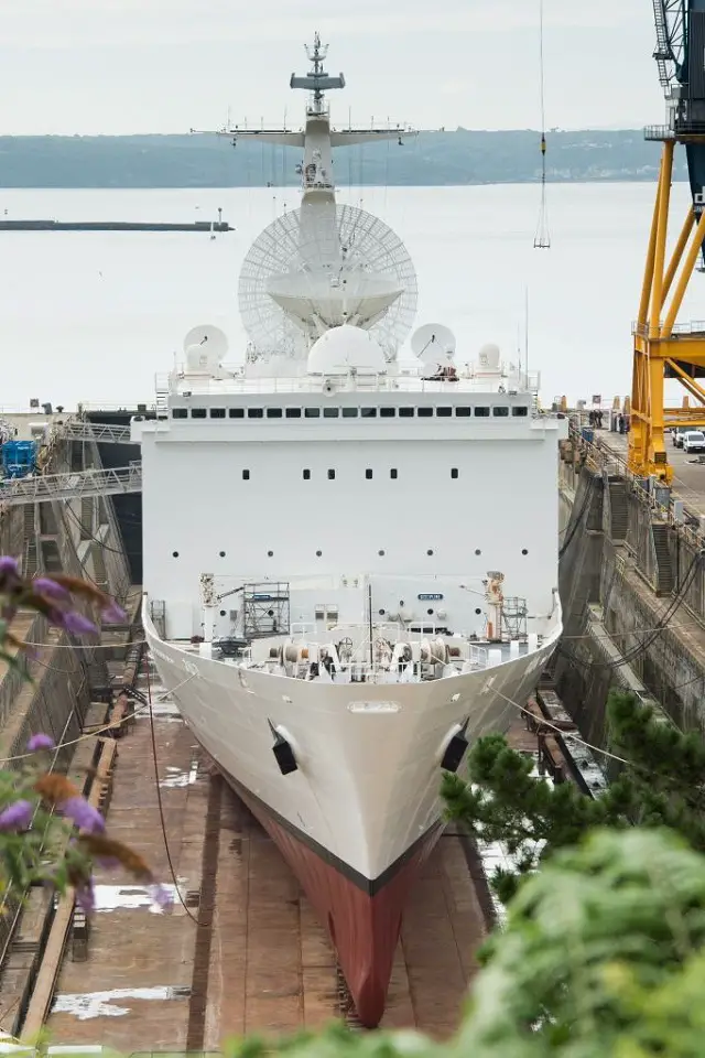 The Missile Range Insrumentation Ship Monge (A601) is back in the Marine Nationale (French Navy) fleet following a major refit started in May. Missile Range Instrumentation Ships are fitted with antennas and electronics to support the launching and tracking of missiles and rockets.