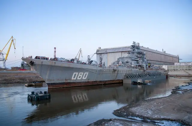 The Admiral Nakhimov nuclear-powered missile cruiser (project 1144.2) in the dry dock at Sevmash shipyard in Severodvinsk in November 2014. Picture: Sevmash 