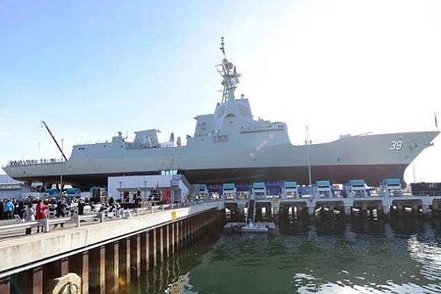 Launch of the first Australian Navy Hobart Class Air Warfare Destroyer