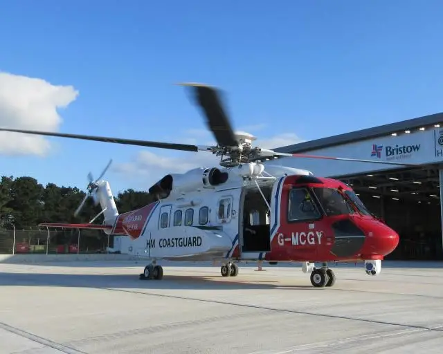 The first of two state-of-the-art Sikorsky S-92 search and rescue helicopters has arrived at the new HM Coastguard base at Newquay Airport, ready to begin operations in January 2016. The aircraft and the base are operated by Bristow Helicopters Ltd on behalf of HM Coastguard after the company was awarded the ten year UK SAR contract by the Department for Transport in March 2013. 