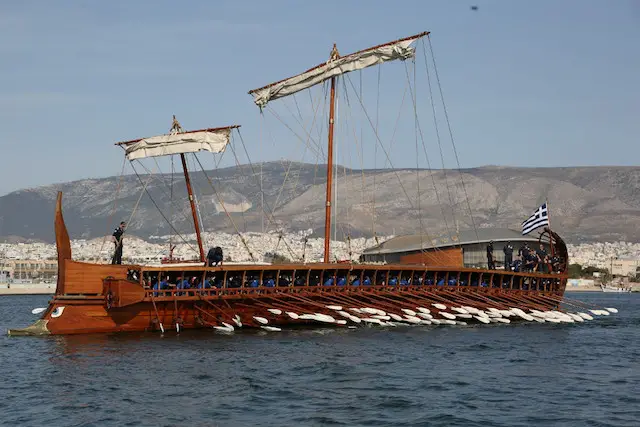 The Hellenic Navy has launched trireme Olympias back to sea after a period of repairs. A successful test sail took place on Tuesday 19 April before the ship took its place again at the Museum of Naval Tradition at Faliro area in Athens. The crew consisted of 170 cadets from the Naval Academy and the Naval Academy of Non-Commissioned Officers.