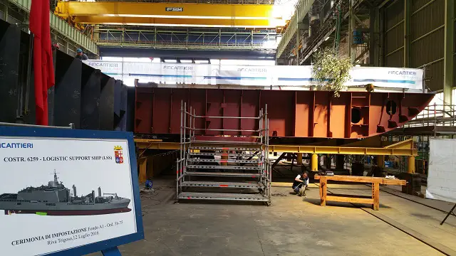 The keel laying ceremony of the Logistic Support Ship (LSS) was held today at Fincantieri’s shipyard in Riva Trigoso (Sestri Levante, Genoa). Construction works continue on the first unit of the renewal plan of the Italian Navy’s fleet, which has been commissioned to Fincantieri. The vessel will be delivered in 2019.