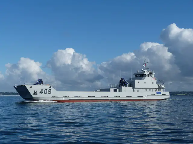 French Shipyard PIRIOU has just delivered a 50 m LCT (Landing Craft Tank) to the Moroccan Royal Navy (MRN). The LCT was ordered in 2015 and built in France. The flag raising ceremony took place on July 25th.