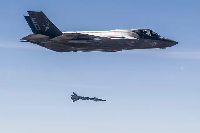 F-35C targeting system guides GBU-12 Paveway II Guided Bomb to moving target