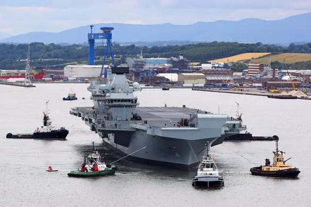 Aircraft carrier HMS Queen Elizabeth sails for first time Royal Navy UK 2