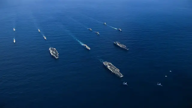Three US Navy Carrier Strike Groups Transiting Western Pacific JMSDF Ships 2