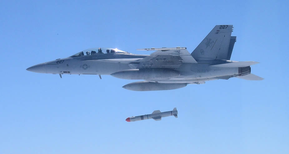 FA 18 launches a Harpoon Block II missile