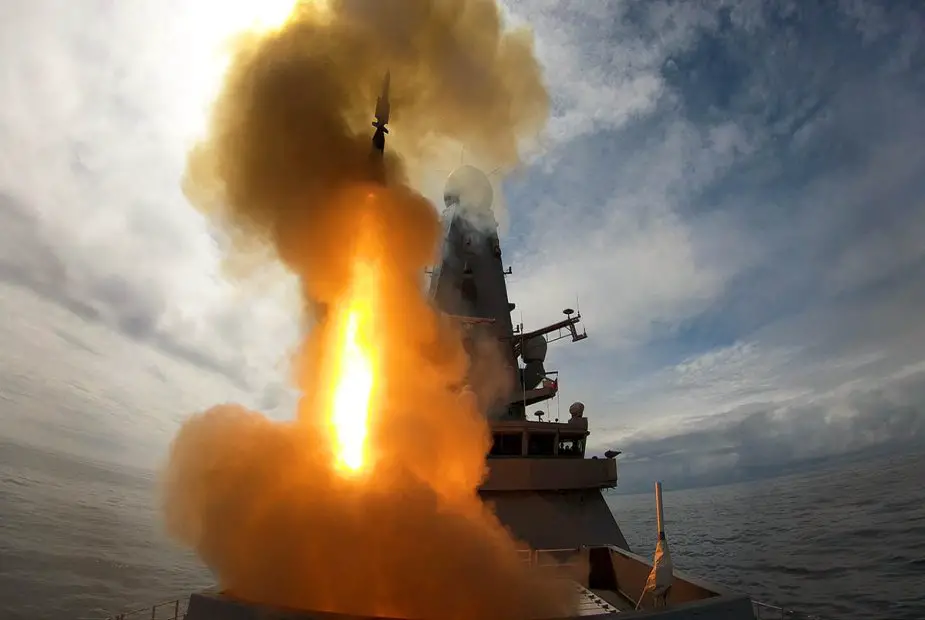 Royal Navy HMS Defender demonstrates its power with missile firing