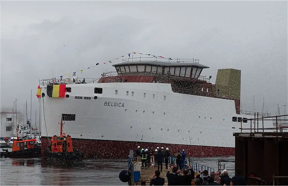 Launching of new research vessel Belgica for Belgian navy at Freire shipyard in Spain 925 001