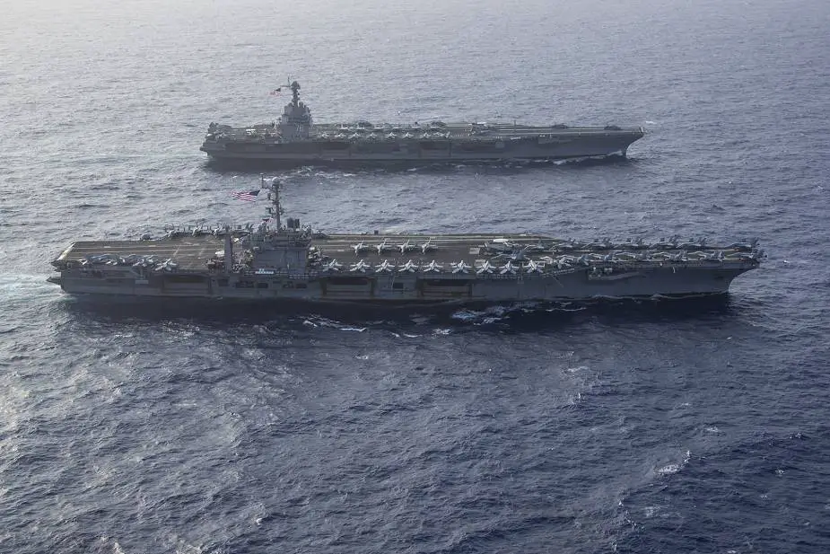 For the first time US Navy Ford class and Nimitz class aircraft carrier have operated together at sea 925 001