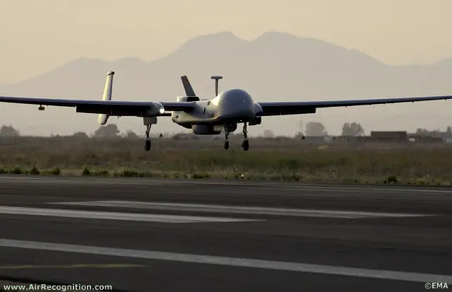 French Air Force Harfang UAV coming back from a mission over Libya.