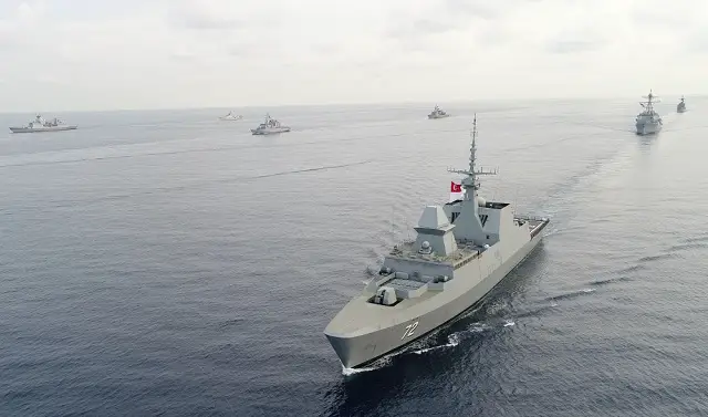 RSS Stalwart leading ships from Canada, France, Japan, Republic of Korea, Philippines, Thailand, the United States of America and Vietnam in the Multinational Group Sail in the South China Sea.