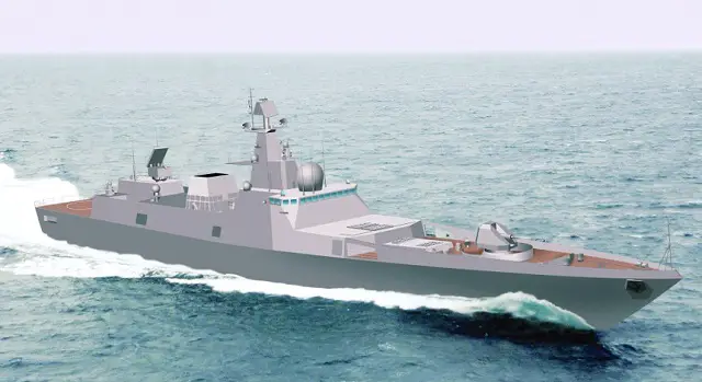 Project 22356 Frigate is designed to perform anti-sub hunter-killer missions, destroy inland targets and provide amphibious landing support. With her overall length of 135 m and 4750-tonne displacement, she is powered by compound 64400 shp gas-turbine propulsion plant supporting the maximum speed of 29.5 knots, range up to 4500 nautical miles and endurance of 30 days. These characteristics display the project 22356 frigate as the most favorable platform for shaping effective naval multi-purpose task forces.