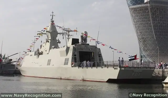 The UAE Navy's Baynunah Class corvettes were developed by French company CMN based on their Combattante BR70 design. The leadship was built in France by CMN shipyard while the 5 remaining ships of the class were built locally by Abu Dhabi Ship Building. While light in displacement (right below 1,000 tons) the Baynunah class are heavily armed for their class. Designed for coastal warfare, these corvettes may also conduct blue water operations. 