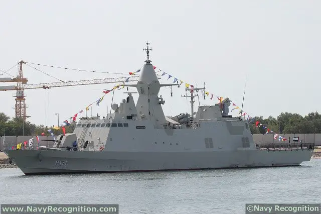 The UAE Navy's Baynunah Class corvettes were developed by French company CMN based on their Combattante BR70 design. The leadship was built in France by CMN shipyard while the 5 remaining ships of the class were built locally by Abu Dhabi Ship Building. While light in displacement (right below 1,000 tons) the Baynunah class are heavily armed for their class. Designed for coastal warfare, these corvettes may also conduct blue water operations. 