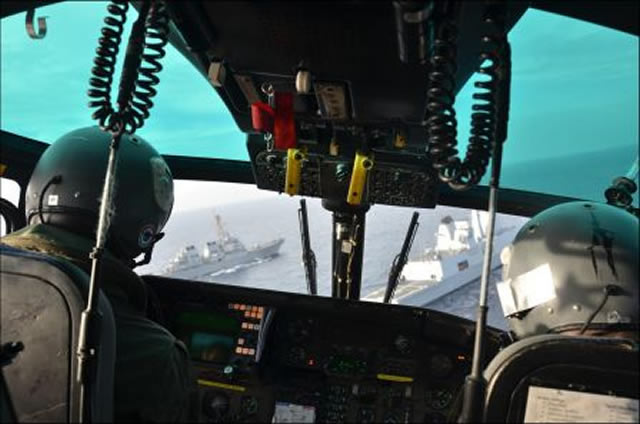 On December 14th French Navy Horizon-class Air Defense Destroyer "Forbin" (D620) and US Navy Arleigh Burke-class guided missile destroyer "USS Ramage" (DDG 61) met in the Mediterranean sea (off Lebanon) to conduct several training maneuvers. 