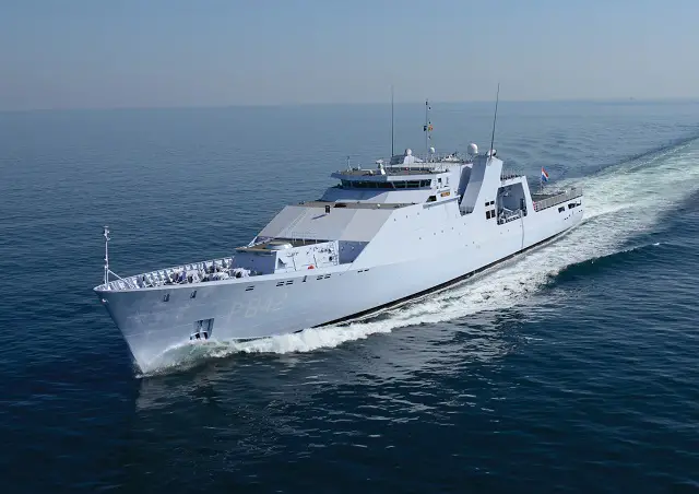 On Wednesday 11 April, in Harlingen the third of four Holland Class Oceangoing Patrol Vessels, “Friesland” built by Damen Schelde Naval Shipbuilding for the Royal Netherlands Navy, was transferred to the Defence Materiel Organization of the Ministry of Defence of the Netherlands. 