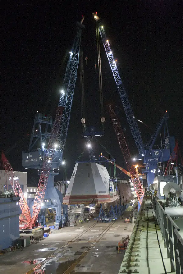 The Navy's next generation destroyer, the future USS Zumwalt (DDG 1000), completed a major ship milestone with the successful lift and integration of the deckhouse on to the ship's hull Dec. 14.