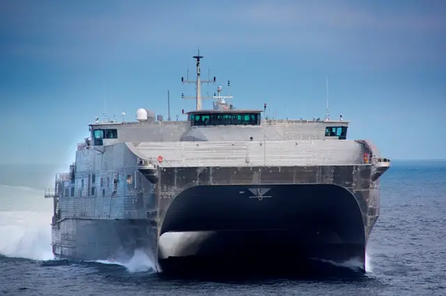 The US Navy's first joint high-speed vessel, USNS Spearhead (JHSV 1), made a brief stop at Naval Station Mayport Feb. 14 to introduce the ship to Commander, U.S. 4th Fleet on its way to its new homeport in Little Creek, Va. The port call is an opportunity for senior officials and military personnel from U.S. 4th Fleet to visit the ship and receive capability briefings for future operational planning.