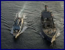 On April 3, 2013, off the U.S. coast, French Navy’s newest frigate FREMM Aquitaine conducted a Replenishment at Sea (RAS) alongside USNS John Lenthall (T-AO-189), a Henry J. Kaiser-class fleet replenishment oiler, and USS Stout (DDG-55) a Arleigh Burke-class guided missile destroyer.