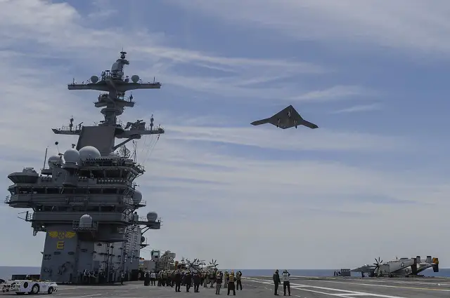 The X-47B Unmanned Combat Air System demonstrator (UCAS-D) completed its first ever carrier-based catapult launch from USS George H.W. Bush (CVN 77) off the coast of Virginia today. "Today we saw a small, but significant pixel in the future picture of our Navy as we begin integration of unmanned systems into arguably the most complex warfighting environment that exists today: the flight deck of a nuclear-powered aircraft carrier," said Vice Adm. David Buss, commander, Naval Air Forces, the Navy's "Air Boss".