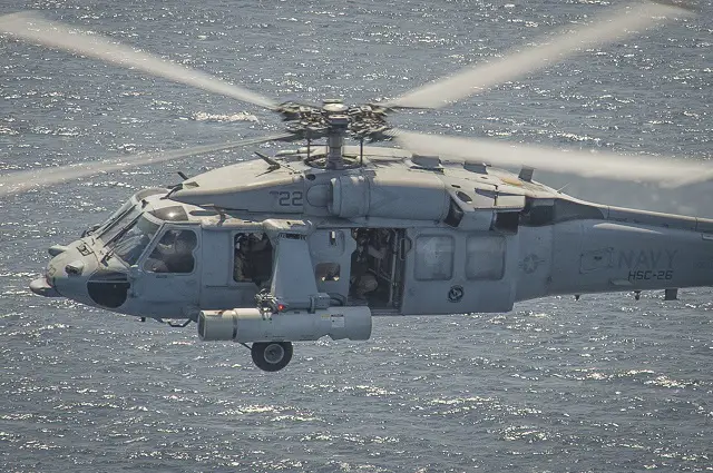 The U.S. Navy has forward deployed the Airborne Laser Mine Detection System (ALMDS) to the 5th Fleet area of responsibility (AOR). ALMDS is a sensor system designed to detect, classify and localize floating and near-surface moored mines. Operated from the MH-60S helicopter, ALMDS provides rapid wide-area reconnaissance and assessment of mine threats in littoral zones, confined straits, and choke points.