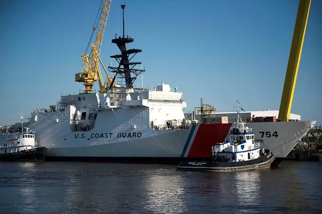 Huntington Ingalls Industries' Ingalls Shipbuilding division christened the company's fifth U.S. Coast Guard National Security Cutter (NSC), James (WMSL 754), on August 16th in front of nearly 1,000 guests. Charlene James Benoit, great-great niece of the ship's namesake, Capt. Joshua James, is the ship sponsor. At the culmination of the ceremony, Benoit smashed a bottle across the bow of the ship, proclaiming, "May God bless this ship and all who sail in her."