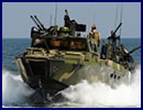 Sailors assigned to Commander, Navy Expeditionary Forces Command Pacific (CTF-75), Coastal Riverine Squadron 3 and Naval Mobile Construction Battalion 133 aided in off-loading two Riverine Command Boats (RCBs) from USNS Soderman (T-AKR 317) and transported to Naval Base Guam, Nov 24. The new boats will bring added versatility to CTF-75, increasing capabilities and readiness in the U.S. 7th Fleet area of responsibility.