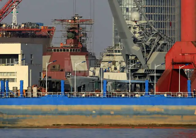 The third and fifth Type 052D Destroyers still inside the construction docks in Shanghai. 