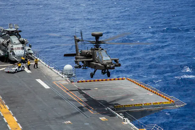 US Army AH-64E Apache Guardians started qualifications with Amphibious Assault Ship USS Peleliu